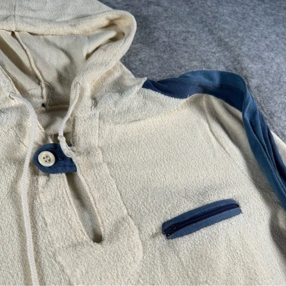Vintage 60s Hoodie XS Cream French Terry cloth Chinstrap 1960s Lightweight True